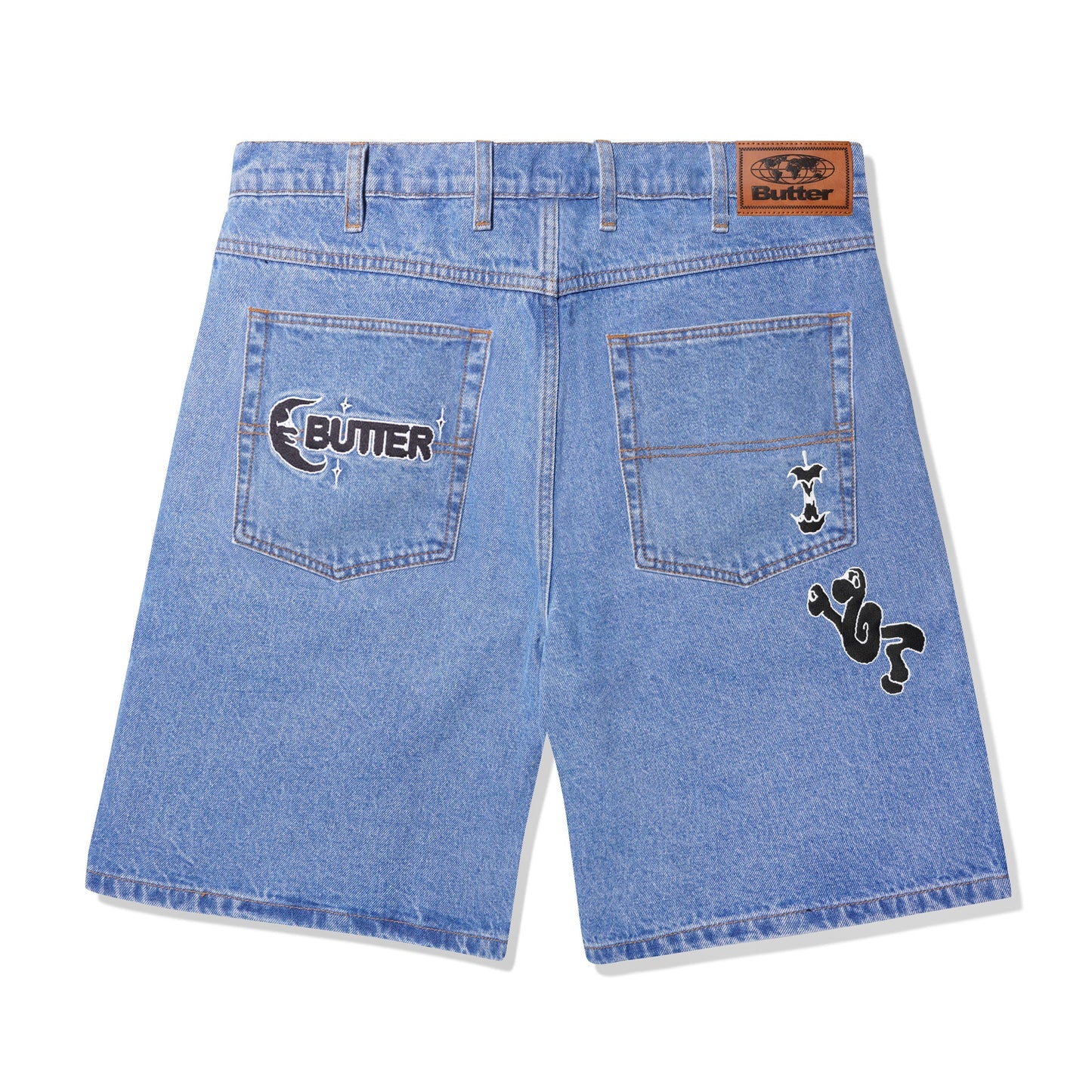 Critter Baggy Denim Shorts, Washed Indigo