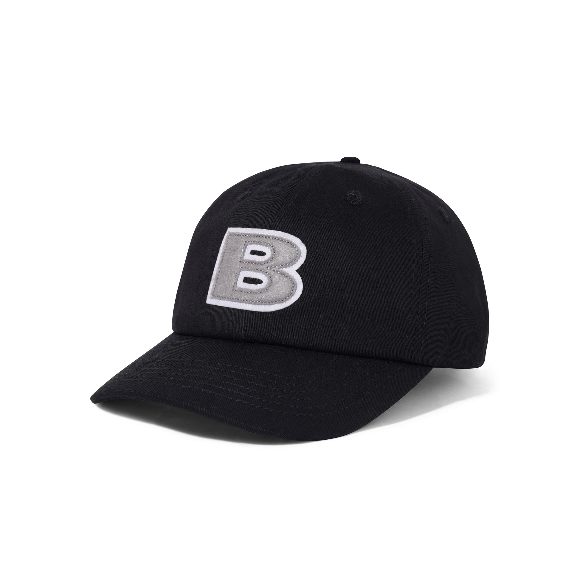  B Logo 6 Panel Cap, Black