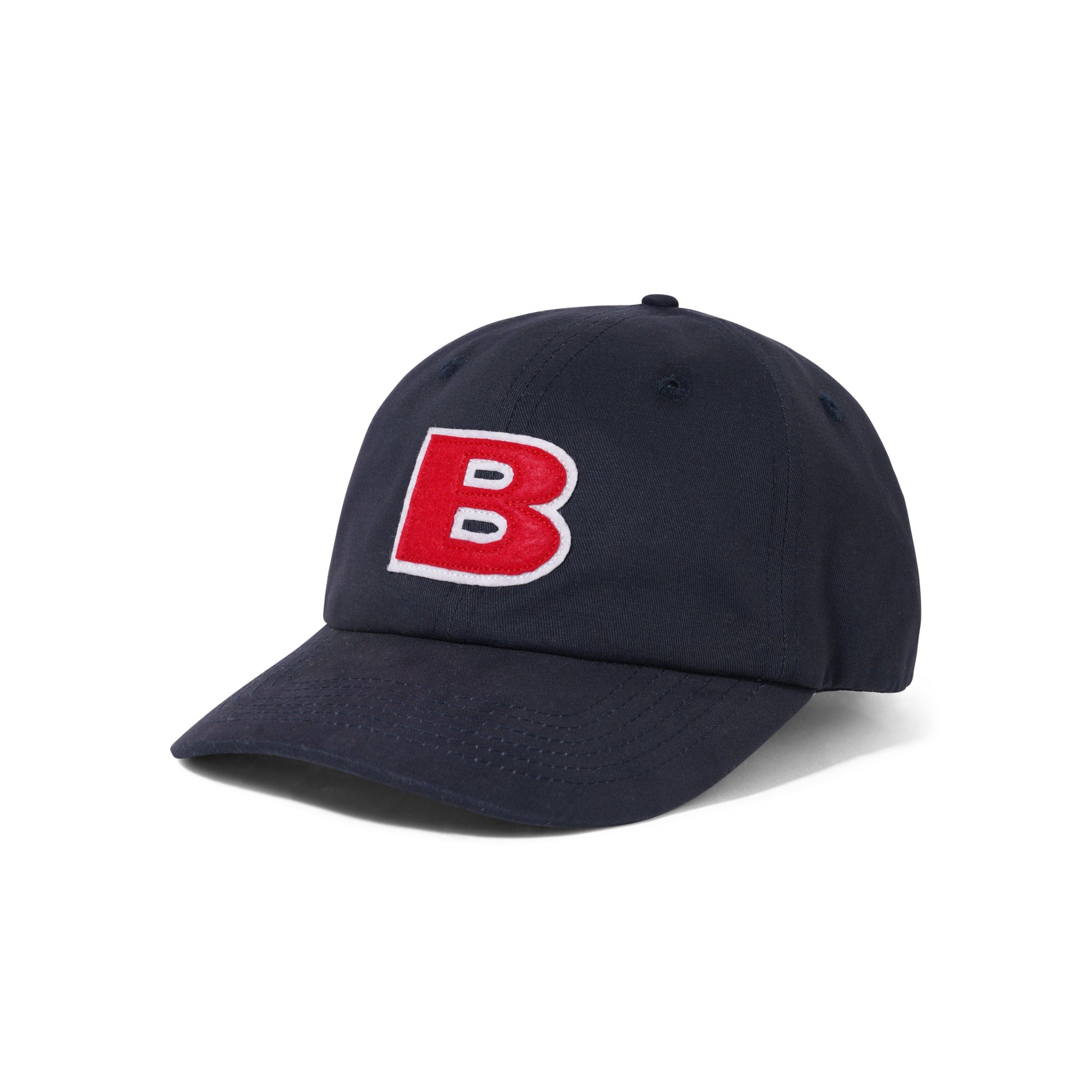  B Logo 6 Panel Cap, Navy
