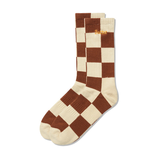  Checkered Socks, Redwood / Tan
