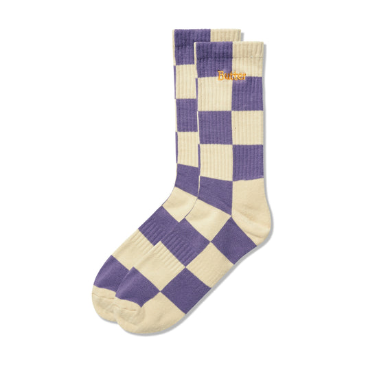 Checkered Socks, Eggplant / Tan