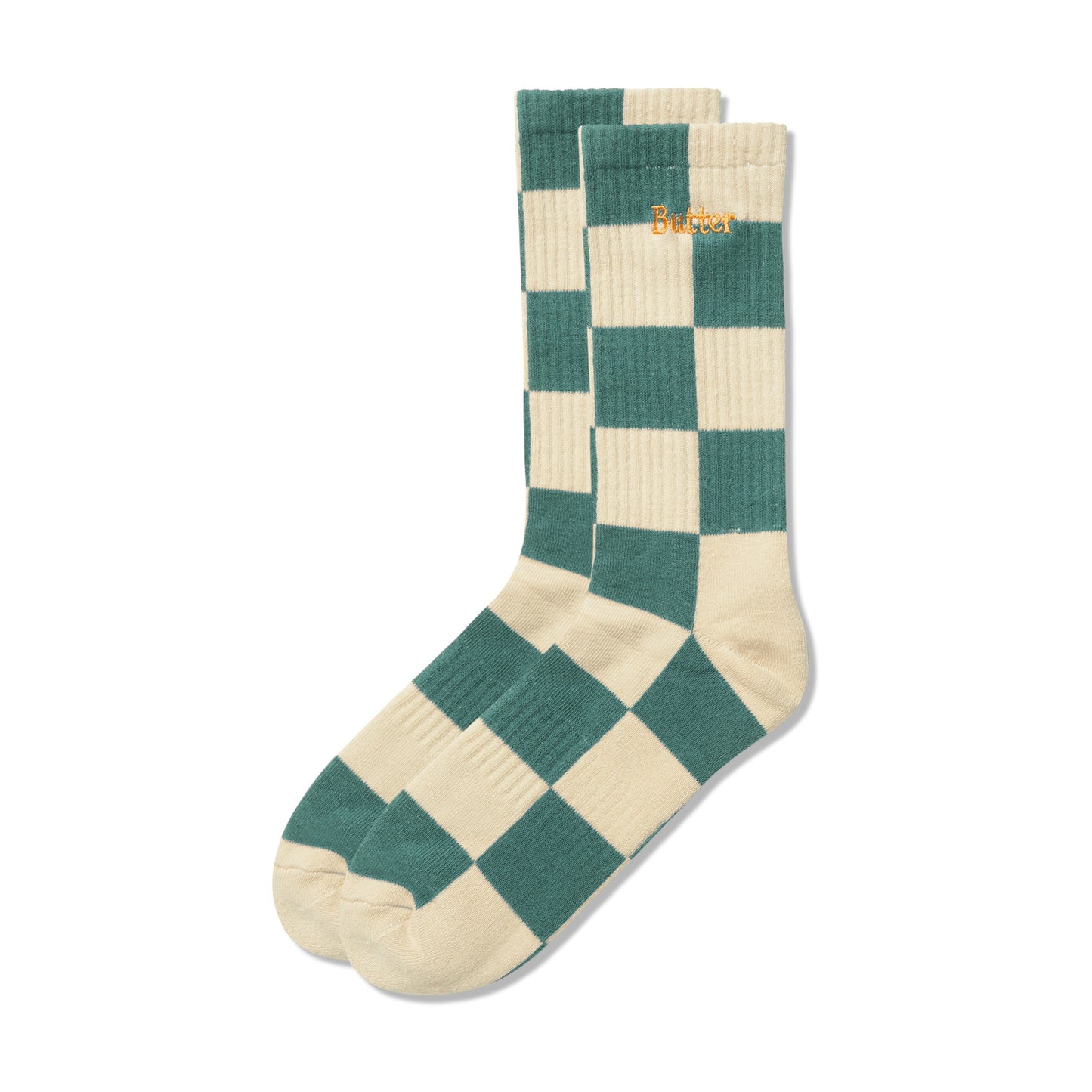  Checkered Socks, Teal / Tan