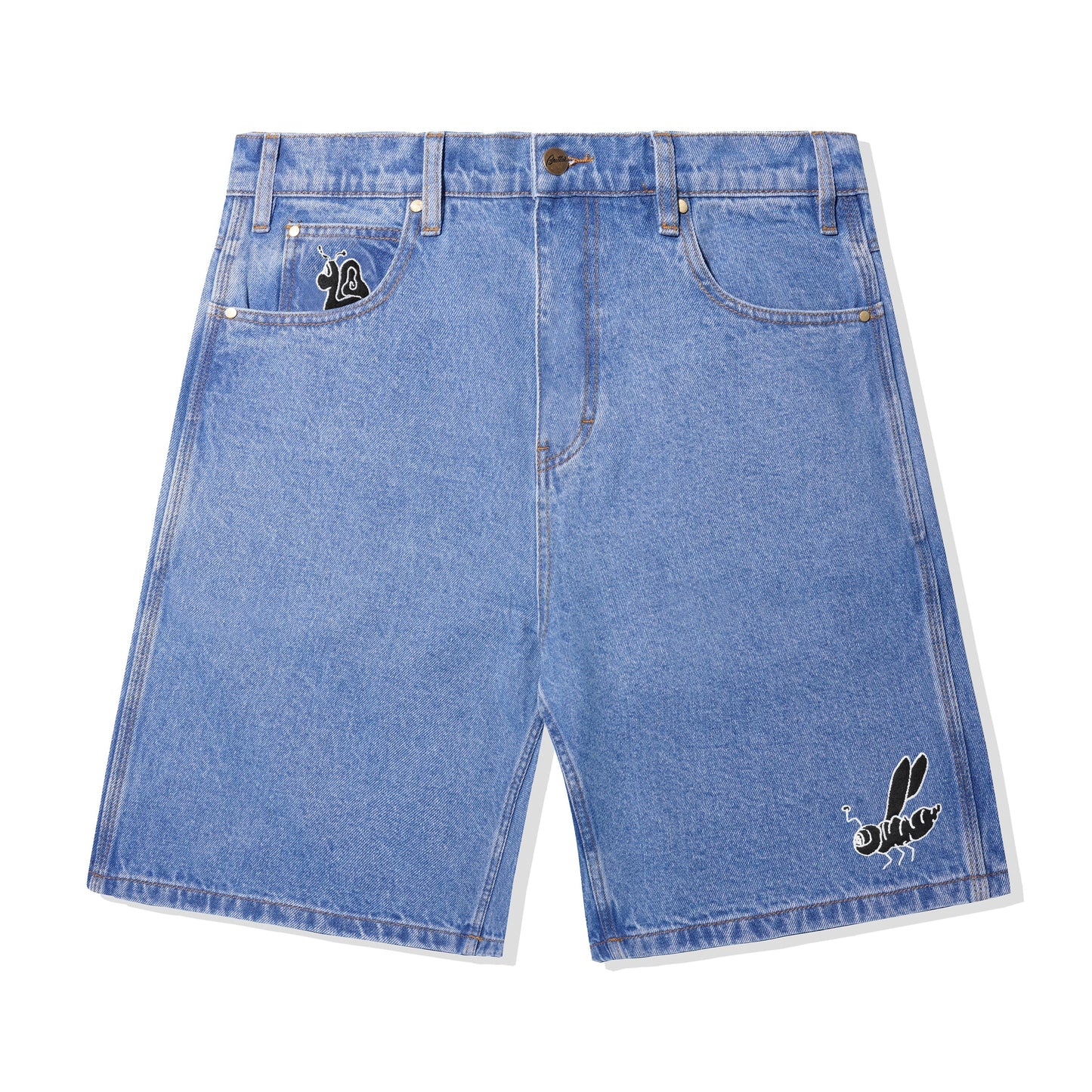  Critter Baggy Denim Shorts, Washed Indigo