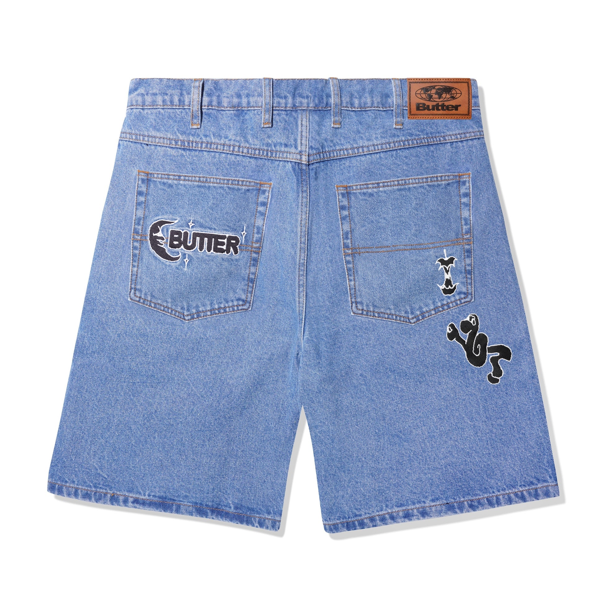  Critter Baggy Denim Shorts, Washed Indigo