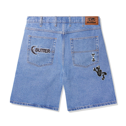  Critter Baggy Denim Shorts, Washed Indigo