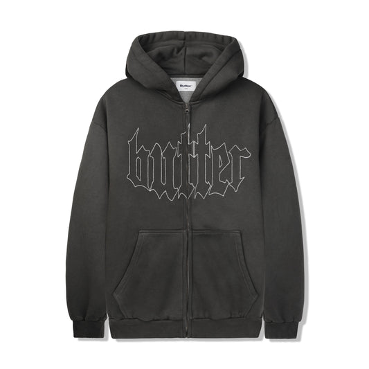  Cropped Zip-Thru Hood, Washed Black
