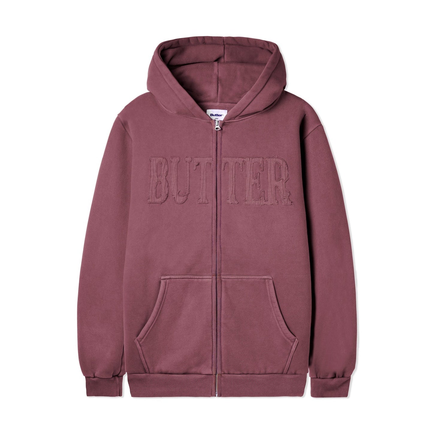  Fabric Applique Zip-Thru Hood, Washed Rhubarb