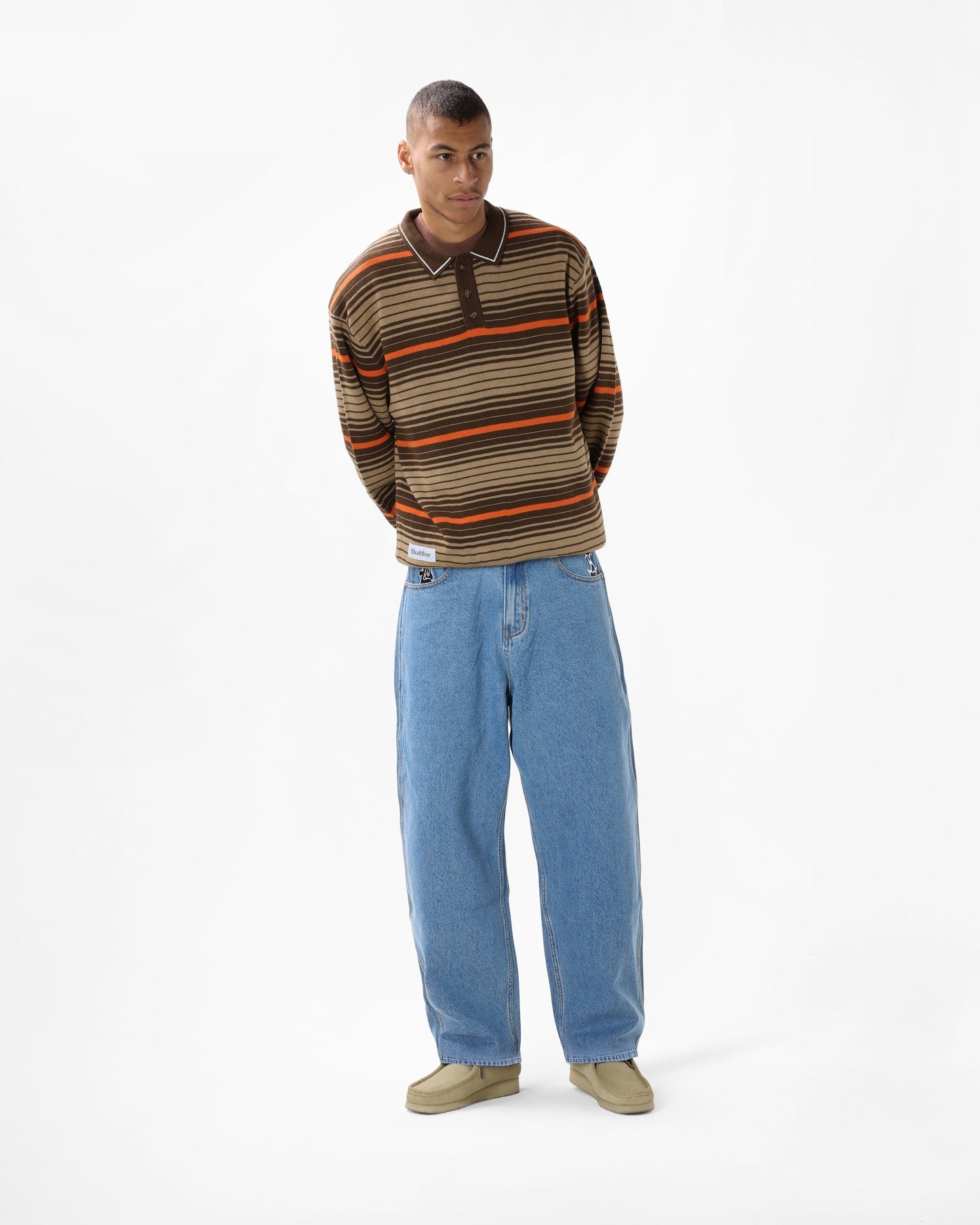  Stripe Knitted Shirt, Oat / Brown / Orange