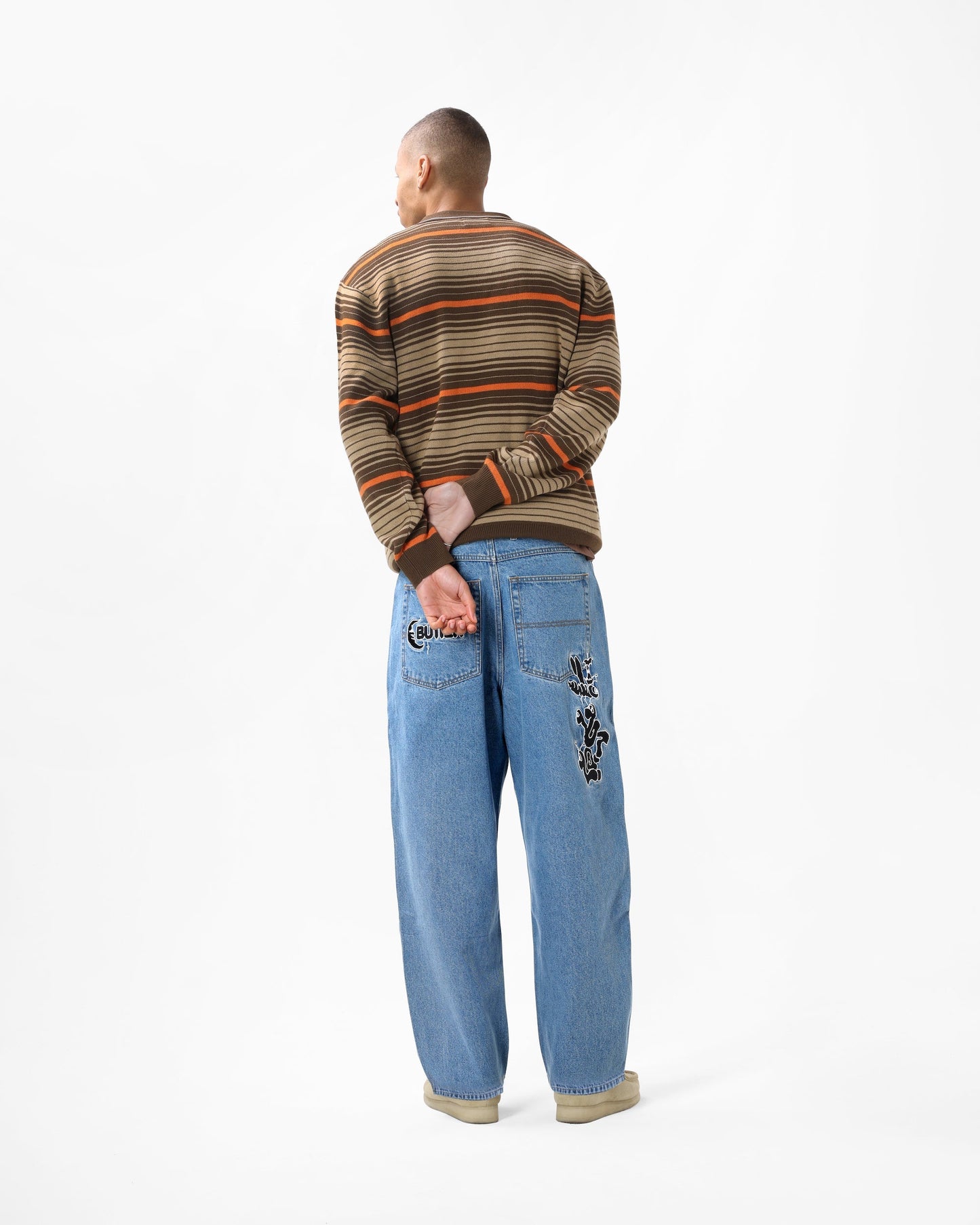  Stripe Knitted Shirt, Oat / Brown / Orange