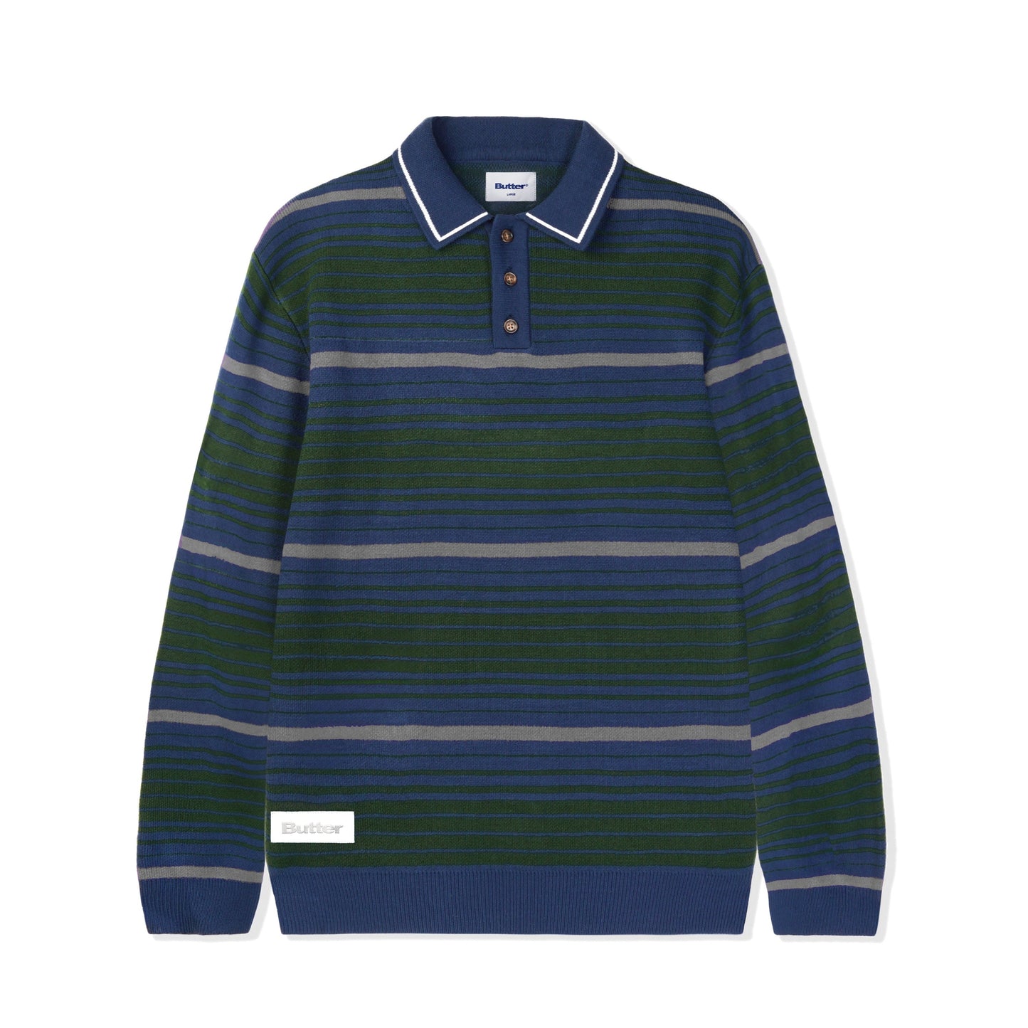  Stripe Knitted Shirt, Navy / Forest / Grey