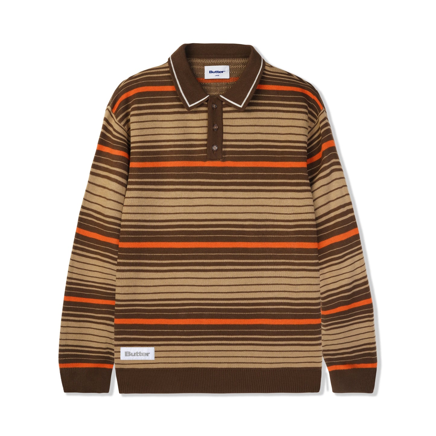  Stripe Knitted Shirt, Oat / Brown / Orange