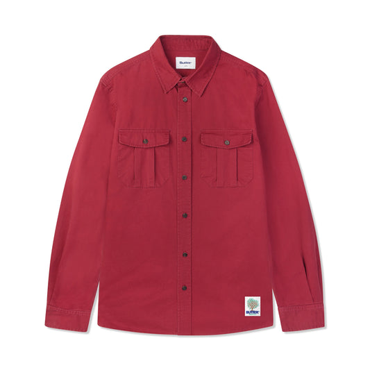  Washed Pocket L/S Shirt, Burnt Red