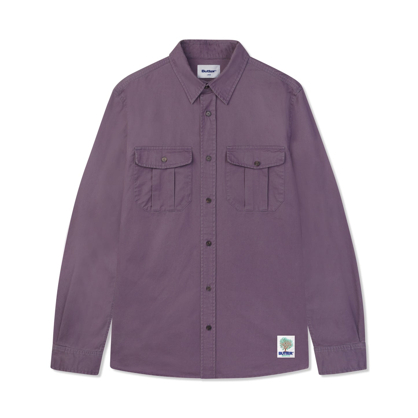 Washed Pocket L/S Shirt, Eggplant