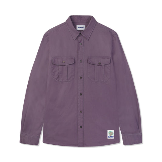  Washed Pocket L/S Shirt, Eggplant