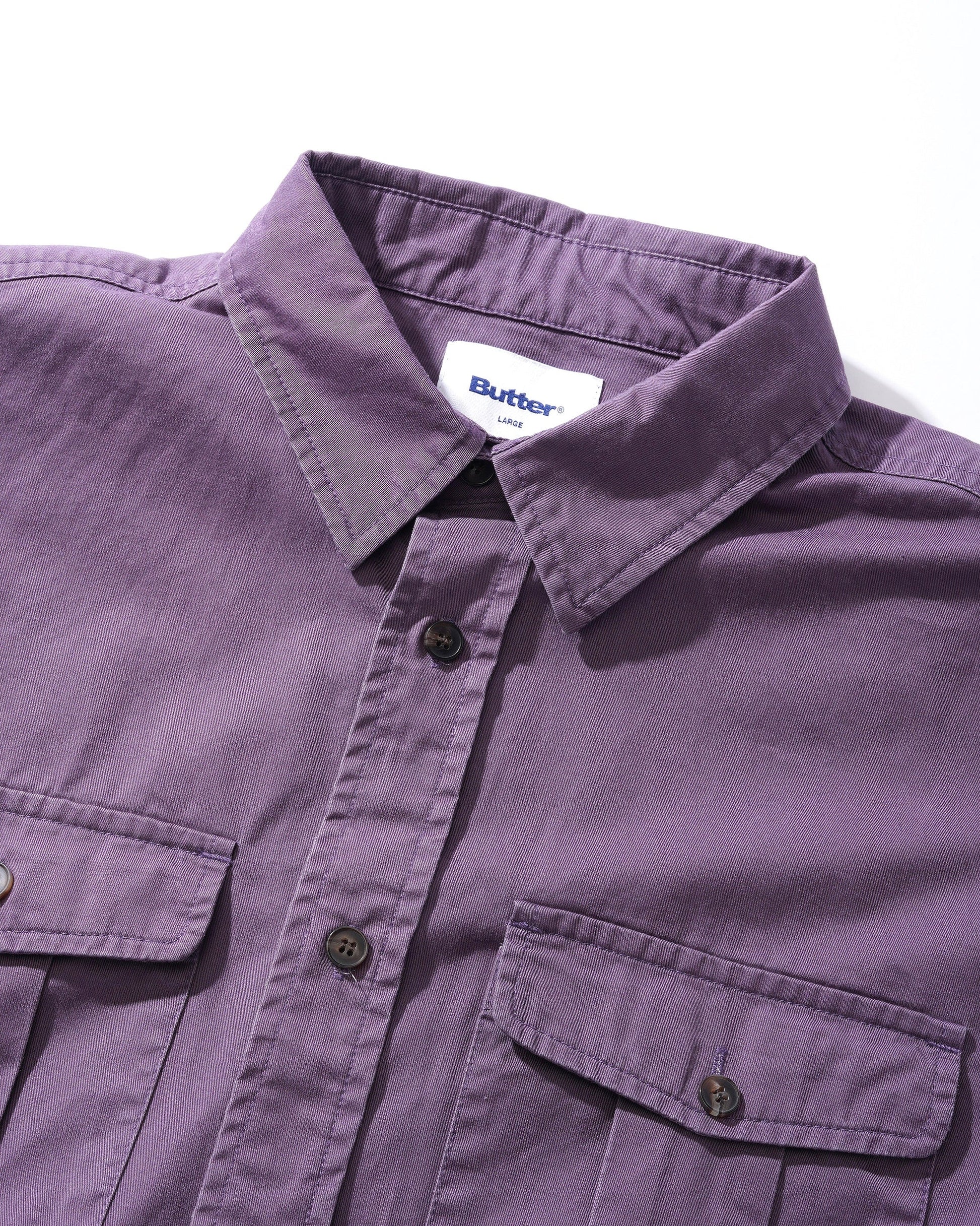  Washed Pocket L/S Shirt, Eggplant